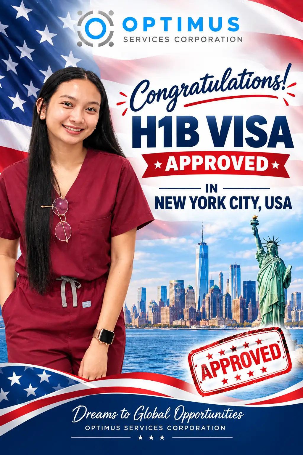 Optimus promotional material celebrating an H-1B journey